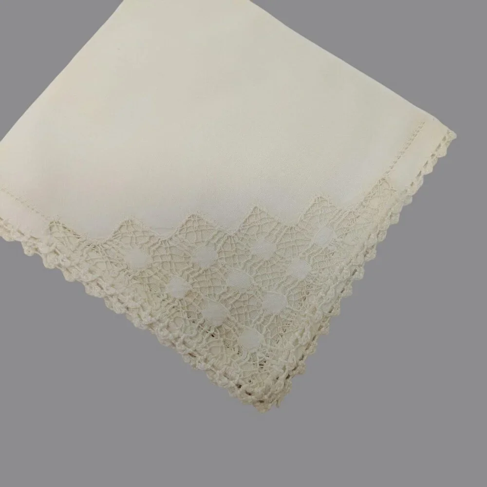 Vintage Napkins Linen Embroidered Crochet Cream 2 Sets